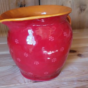 Grosser Pop-Art-Krug, rot-orange mit pinken Blümchen